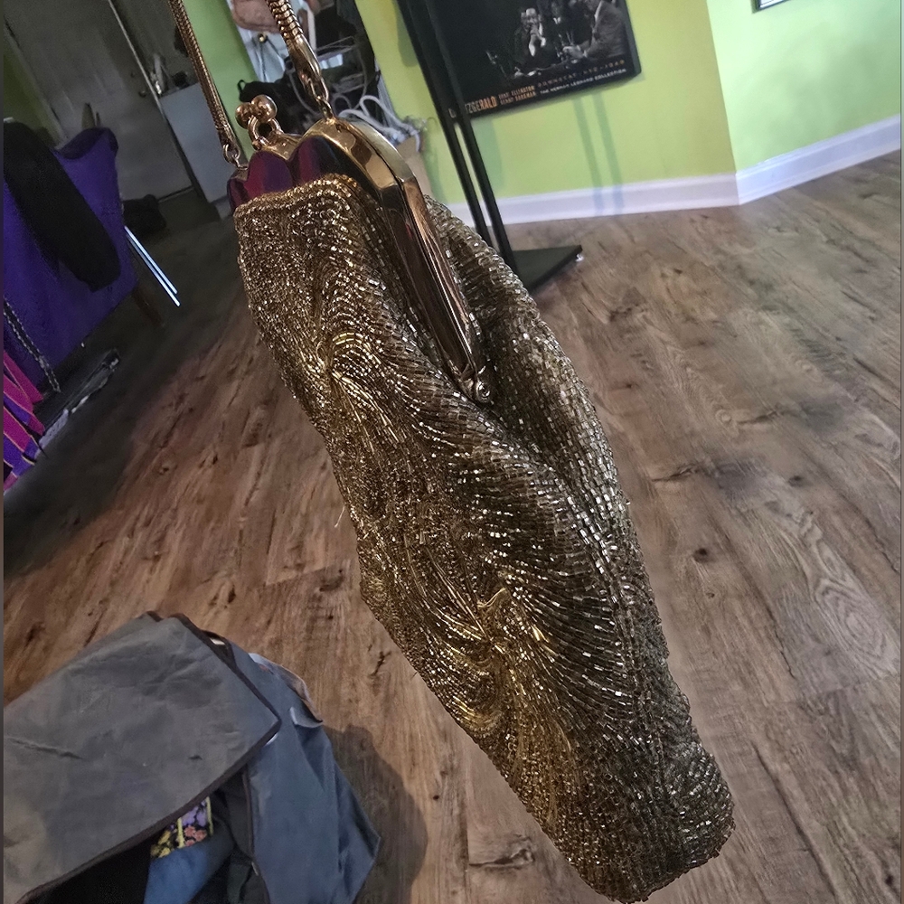 Mid-Century Vintage Gold Beaded Evening Bag - Picture 3 of 6